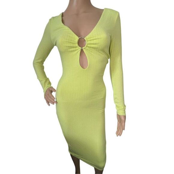 NWT Princess Polly Remi Bright Yellow Long Sleeve Fitted Ribbed Dress - Picture 1 of 5